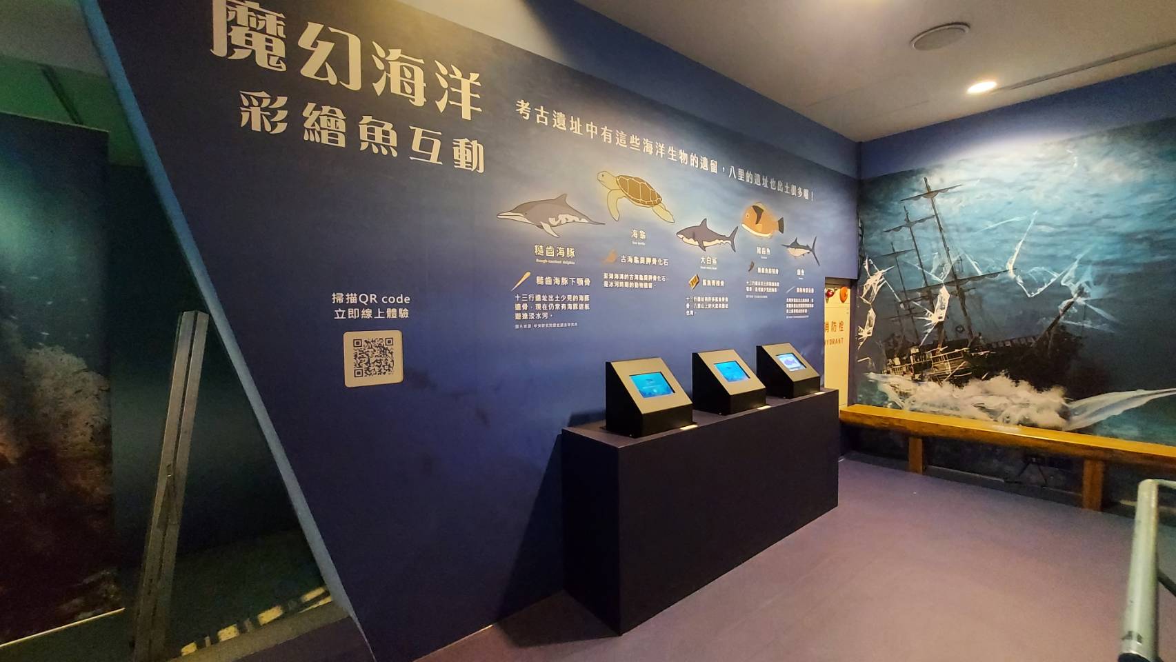 藍訊科技執行 新北市立十三行博物館 「魔幻海洋-彩繪魚互動」-彩繪塗鴉變動畫 3D彩繪魔法 彩繪投影 虛擬實境互動