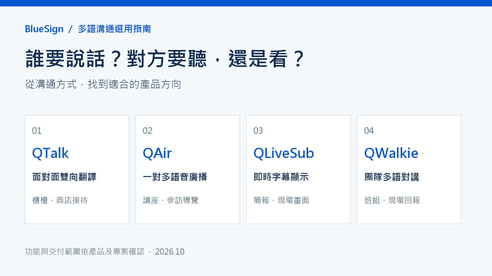 QTalk、QAir、QLiveSub、QWalkie 的溝通方式比較