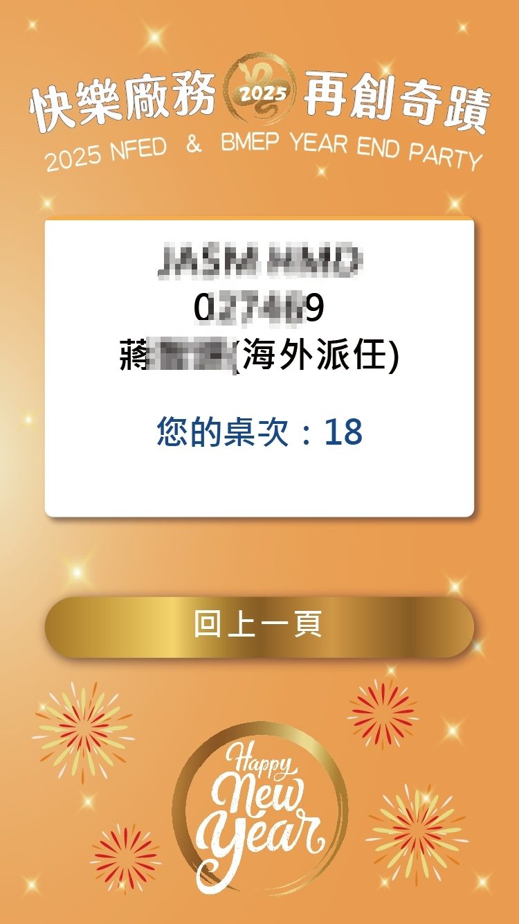 藍訊科技執行2025護國神山NFED & BMEP 旺年晚會 客製化抽獎系統/分部門抽獎/馬賽克抽獎過場動畫/抽獎按鈕+桌次查詢+得獎查詢
