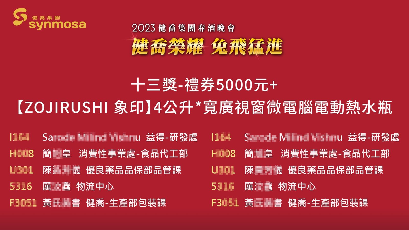 藍訊科技執行 2023健喬集團春酒晚會抽獎活動 & 抽獎按鈕 & 得獎查詢系統