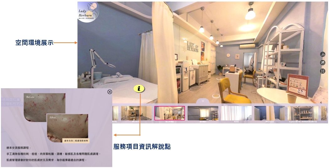 藍訊科技執行 赫本女孩-專業肌膚護理  720°全景虛擬導覽  商家環景導覽