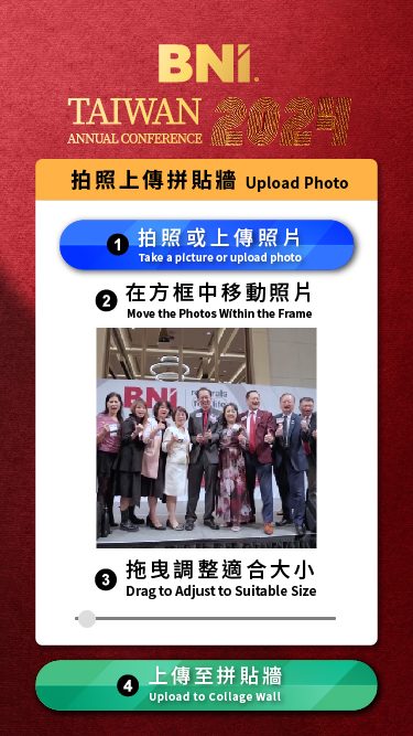 藍訊科技執行BNI 2024台灣年會 線上自行報到&開場迎賓互動-互動拍照即時上傳大螢幕輪播 照片拼貼輪播 動畫效果