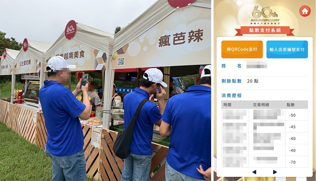 南陽60週年家庭日 線上自行報到+客製化拉霸抽獎系統+中獎查詢+無紙化園遊點數支付系統(電子園遊券)
